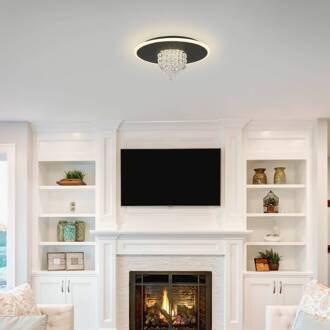 Searchlight LED plafondlamp Deluge, zwart, Ø 32 cm, metaal/acryl zwart, helder