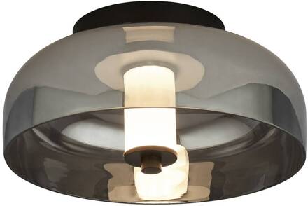 Searchlight LED plafondlamp Frisbee met glazen kap mat zwart, rookgrijs