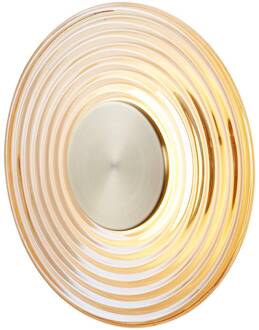 Searchlight LED wandlamp Cleo, amber-/messingkleurig, Ø 30 cm, glas amber, antiek messing