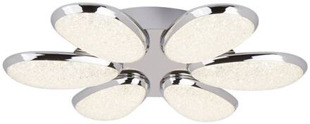 Searchlight Lori plafondlamp 6-lamps, 52 cm, chroom/rozet, glas chroom, transparant