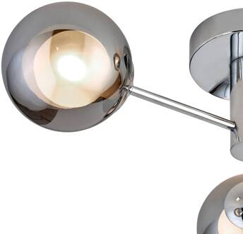 Searchlight Oscar plafondlamp, chroom/rookkleurig, glas, 3-lamps, G9 rookgrijs, chroom