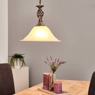 Searchlight Oud-messing hanglamp CAMEROON, 1-lichts oud-messing, wit