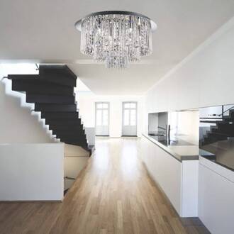Searchlight Plafondlamp Beatrix, kristal, afstandsbediening chroom, helder