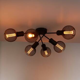 Searchlight Plafondlamp Dance, 6-lamps, zwart, metaal, E27, Ø 52 cm