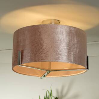 Searchlight Plafondlamp Kyran, rood, metaal, fluweel, Ø 40 cm, E27 roze, chroom