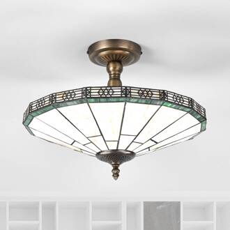 Searchlight Plafondlamp New York in Tiffany-stijl oudmessing, crème, groen