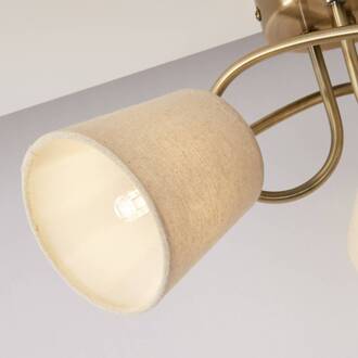 Searchlight Plafondlamp Waris, messing/crème, textiel/metaal, 3-lamps crème, messing
