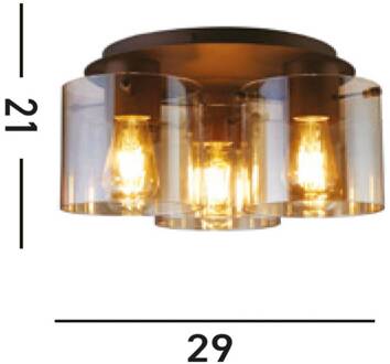 Searchlight Plafondlamp Zweden, 3-lamps, mokka/amber, staal, glas, E27 mokka, amber