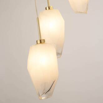 Searchlight Rocky hanglamp, 5-lamps, rond, messingkleurig, staal, glas messingkleurige satijnen afwerking, wit