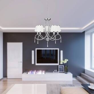 Searchlight Simplicity kroonluchter, 5-lamps, stof, chroom/wit, E14 chroom, wit