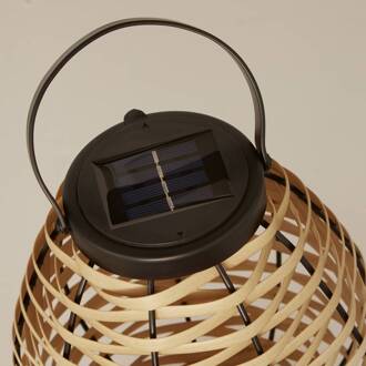 Searchlight Solar LED terraslamp Netan, bruin, rotan, 23 cm, IP44 hout, zwart