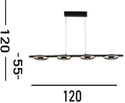 Searchlight Space LED hanglamp, 4-lamps, zwart, metaal