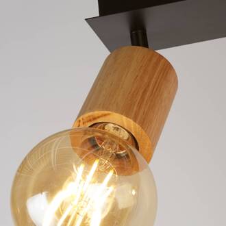 Searchlight Spinny plafondspot, 4-lamps, rubberhout, 90 cm lang, E27 zwart, licht hout