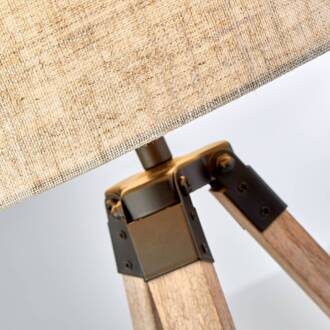 Searchlight Tafellamp Fynriel, beige, hout/textiel, driepoot, 35 cm beige, licht hout, zwart