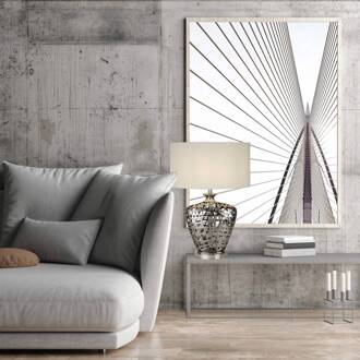 Searchlight Tafellamp Network Large met ovale stoffen kap chroom, wit