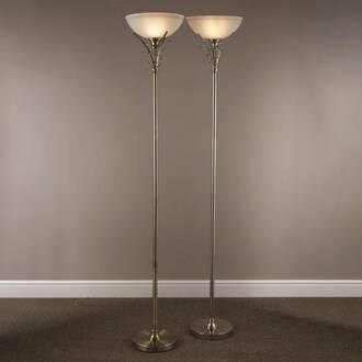 Searchlight Tijdloze vloerlamp LINEAS, antiek messing oud-messing, wit