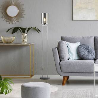 Searchlight Vloerlamp Catalina, glas, chroom/rookkleurig, E27, 144 cm chroom, rookkleurig