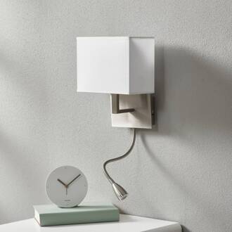 Searchlight Wandlamp 6519 met LED leeslamp, satijnzilver zilver gesatineerd, wit