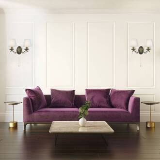 Searchlight Wandlamp Andretti, 2-lamps antiek messing, crèmekleurig