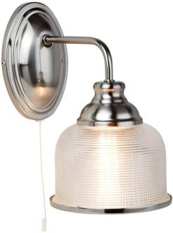 Searchlight Wandlamp Bistro II zilver/ribbelglas zilver gesatineerd, transparant