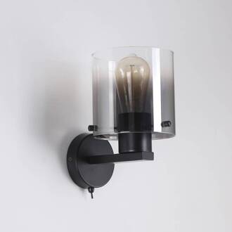 Searchlight Wandlamp Zweden, zwart/rookgrijs, 1-lamp, staal, glas zwart, rookgrijs