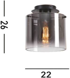 Searchlight Zweden plafondlamp, zwart/rookgrijs, 1-lamp, staal, glas zwart, rookgrijs