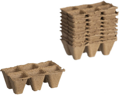 Season Deco 10x stuks Houtvezel kweekpotjes/stekpotjes trays met 6 vakjes 5 x 5 cm