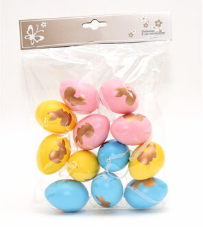 Season Deco 12x stuks Paaseieren hangdecoratie Pasen thema vrolijke kleurenmix 6 cm Multi