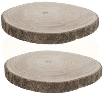 Season Deco 2x stuks woondecoratie houten boomschijf plateaus 40 x 4 cm - Kaarsenplateaus Bruin