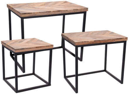 Season Deco Bijzettafels - 3-delig - hout - metaal - zwart