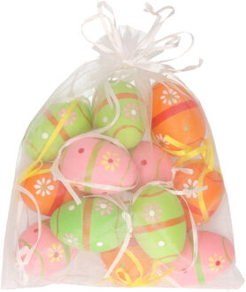 Season Deco Paaseieren - 12x - vrolijke gekleurd - bloemen motief - Paasversiering Multi