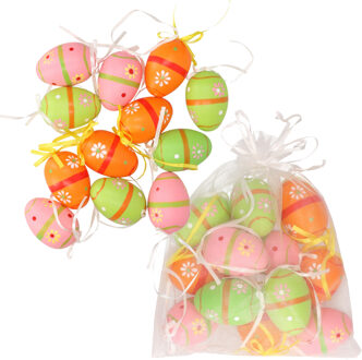 Season Deco Paaseieren - 36x - vrolijke gekleurd - bloemen motief - Paasversiering