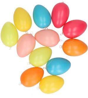 Season Deco Paaseieren hangdecoraties - 12x stuks - Pasen thema - vrolijke kleurenmix - H6 cm