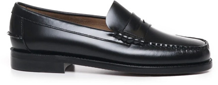 Sebago Classic Dan Zwarte Leren Mocassin Sebago , Black , Heren - 45 EU