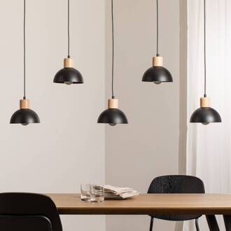 Seco hanglamp, lengte 116 cm, zwart, metaal/hout, 5-lamps. zwart, licht hout