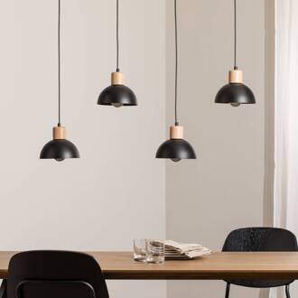 Seco hanglamp, lengte 90 cm, zwart, metaal/hout, 4-lamps. zwart, licht hout