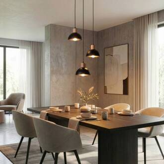 Seco hanglamp, Ø 30 cm, zwart, metaal/hout, 3-lamps. zwart, licht hout