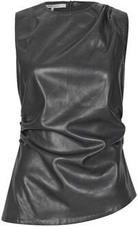 SECOND FEMALE Faux leren top Seerie  zwart
