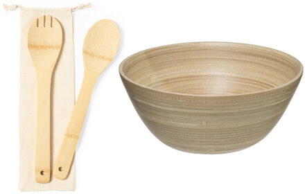 Secret de Gourmet Slakom/schaal met slacouvert - Bamboe - D25 cm