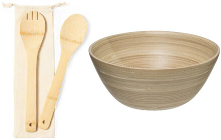 Secret de Gourmet Slakom/schaal met slacouvert - Bamboe - D30 cm