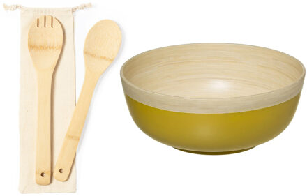 Secret de Gourmet Slakom/schaal met slacouvert - Bamboe hout - D30 cm