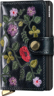 Secrid Miniwallet Premium Stitch Floral black pasjeshouder dames Zwart - H 10.2 x B 6.5 x D 2.1 cm