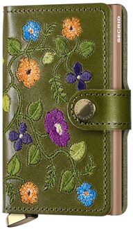 Secrid Miniwallet Premium Stitch Floral olive Dames portemonnee Groen - H 10.2 x B 6.5 x D 2.1