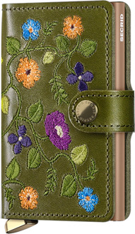 Secrid Miniwallet Premium Stitch Floral olive pasjeshouder dames Groen - H 10.2 x B 6.5 x D 2.1 cm