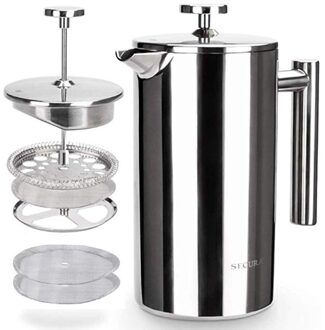 Secura French Press Coffee Maker Stainless Steel Insulated Coffee Press Silver 350ml