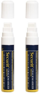 Securit 2x securit krijtstift - wit - platte punt - 7-15 mm - krijt - chalkmarker - krijtmarker