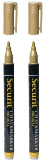 Securit 2x stuks securit krijtbord stift - goud - ronde punt 1-2 mm - voor borden glas en keramiek