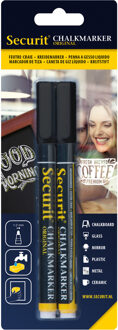 Securit 2x Zwarte vloeibare krijtstiften ronde punt 1-2 mm