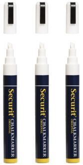 Securit 3x krijtstift - wit - platte punt - 2-6 mm - krijt - chalkmarker - krijtmarker