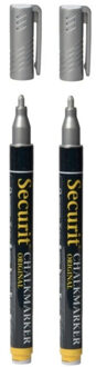 Securit 3x securit krijtbord stift - zilver - ronde punt - 1-2 mm - voor borden glas en keramiek